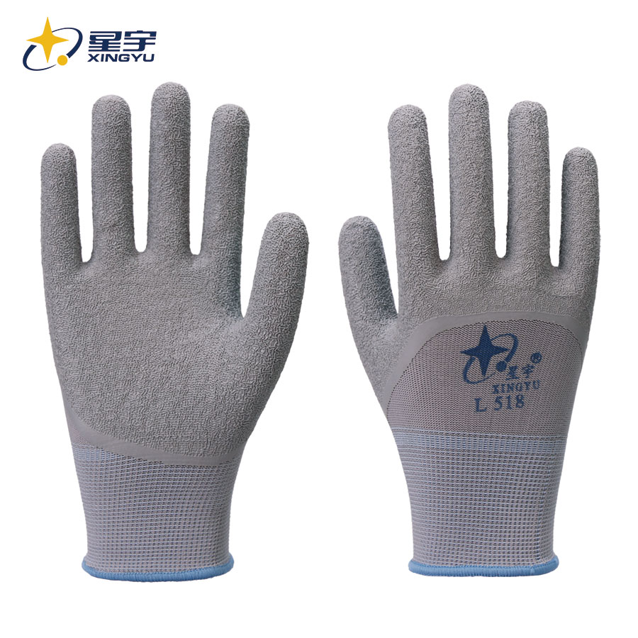 L518-十三针尼龙乳胶皱纹半浸手套